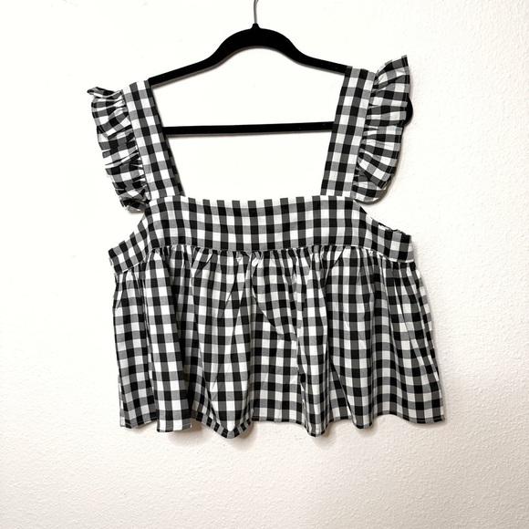 Buddy Love Kyle Ruffle Swing cropped Tank Black Checkered plaid size M NWT - Picture 2 of 12